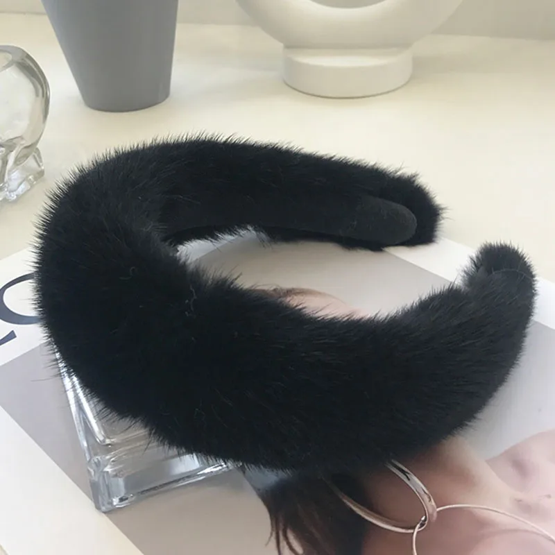 female real mink fur headband women hair genuin fur accessories padded winter hair hoop free global shipping
