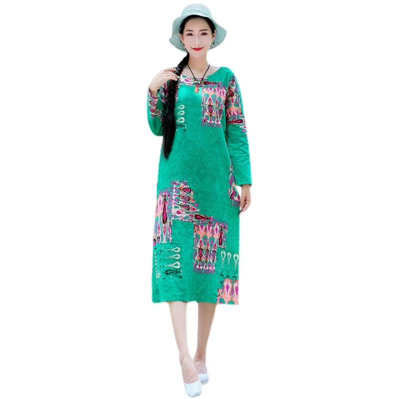 

COIGARSAM Print Women dress New Spring Loose Dresses Red Green Yellow 3252