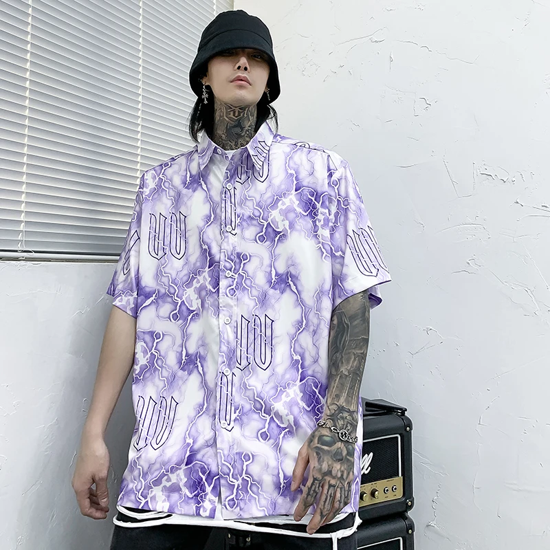 Мужская Повседневная рубашка в стиле Харадзюку панк рок с принтом молнии