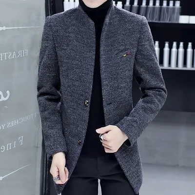 2020 autumn and winter new woolen coat men's mid-length Korean casual thick handsome windbreaker S-5XL | Мужская одежда