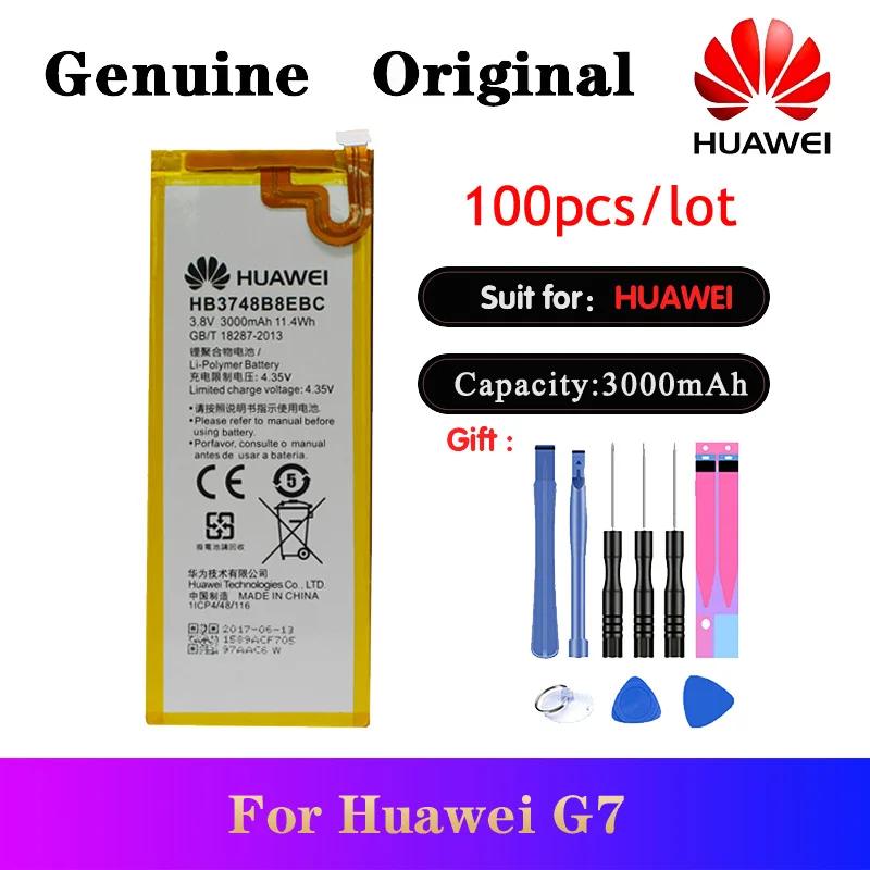 

100pcs/lot Original Battery HB3748B8EBC For Huawei C199 C199-CL00 Ascend G7 G7-TL100 Mobile Phone Replacement Batteria 3000mAh