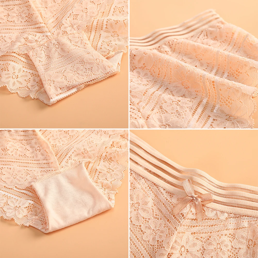 

AIJOLEN Solid Color Lace Women's Panties Low Waist Sexy Elastic Band Underpants Breathable Soft Close-fitting Underwear