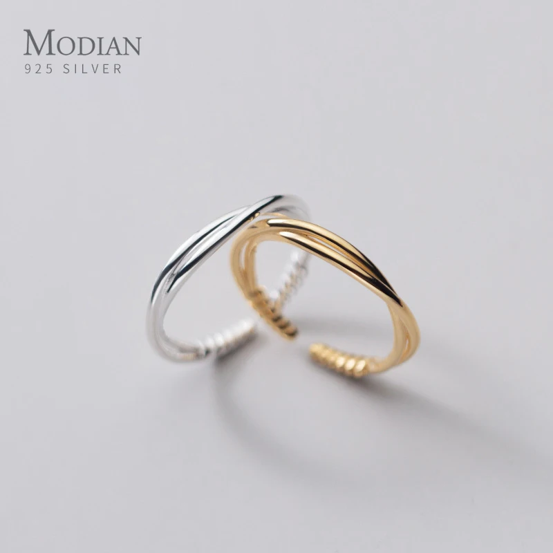 

Modian Hot 925 Sterling Silver Minimalist Cross Line Open Adjustable Finger Ring for Women Stackable Ring Fashion Fine Jewelry