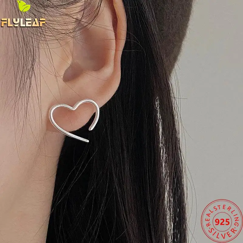 Женские серьги-гвоздики из серебра 100% пробы в форме сердца | Украшения и