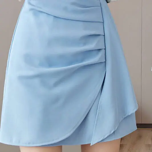 

Women 2021 Summer Skirts Female Solid A-line Mini New Fashion Chic Ruched All-match Skirt Ladies High Waist Elegant Skirts Y64