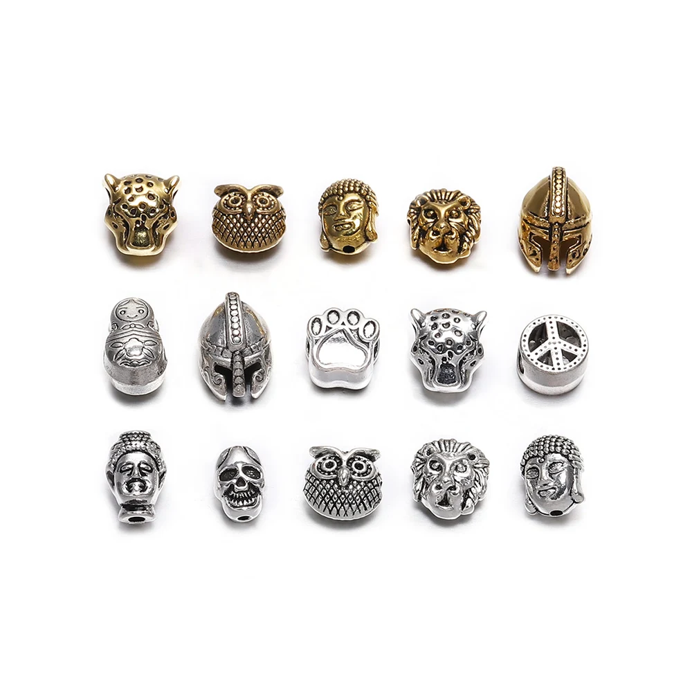 

10Pcs/lot Metal Antique Gold Plated Shape Lion Sparta Buddha Leopard Heads Spacer Beads For DIY Bracelet Jewelry Making Supplies