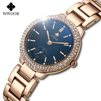 wwoor 2021 fashion blue women bracelet watches top brand luxury diamond ladies dress wristwatch rose gold montre femme for gifts