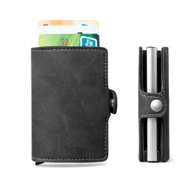 gray 3 Hasp мужской держатель для кредитных карт RFID Блокировка PU кожа Автоматический Бизнес ID держатель карты Алюминий Металл мужской кошелек-сумочка для карт - Цвет: gray 3