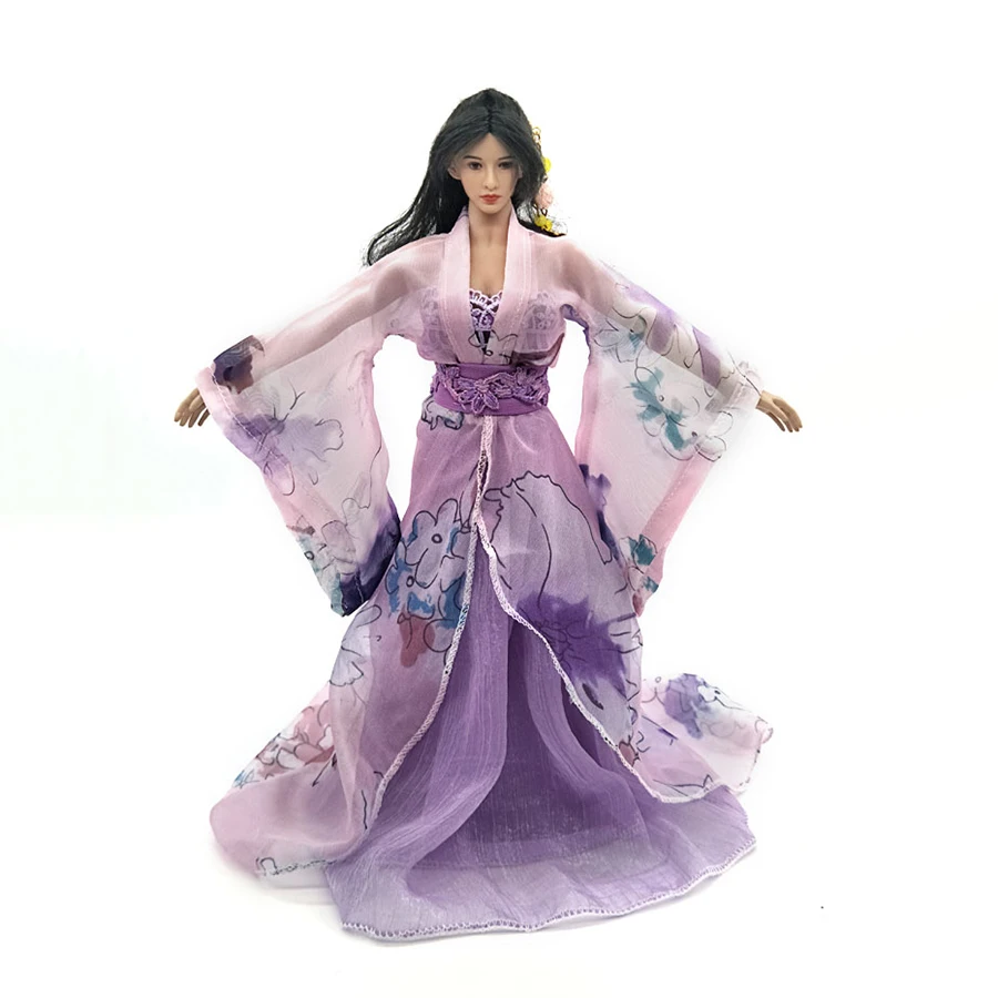 

1/6 Ancient clothes for female soldiers purple print dress suitable for big breasts with steel bones and plastic body in stock