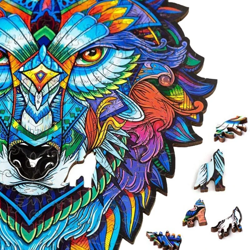 

Wooden Irregular Animals Jigsaw Cartoon Wolf Lion Fox Puzzle Game Puzzles DIY Adult Children Birthdays Christmas Gift Decoration