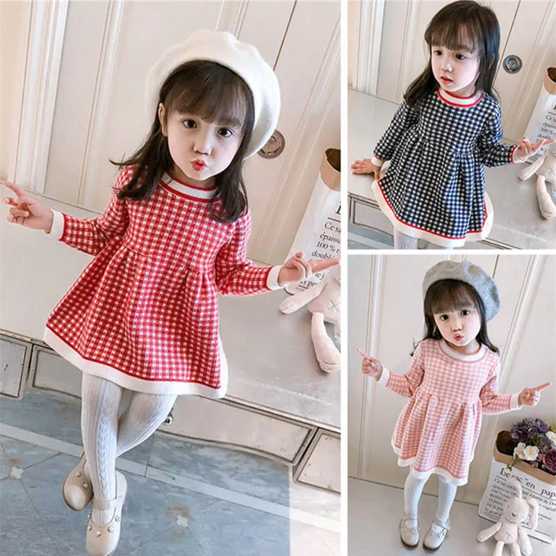 

Baby Girls Knitted Dress Sweater Shirt Infant Toddler Girl Pullover Child Warm Clothes Undershirts For Winter Autumn Dresses