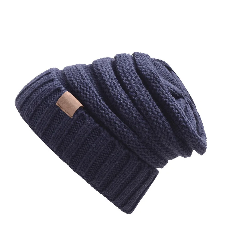 Navy Blue Новинка,, Европейский и американский стиль, Осень-зима, AliExpress, маркировка CC, вязаная шерстяная шапка, набор головных уборов, уличная шапка - Цвет: Navy Blue