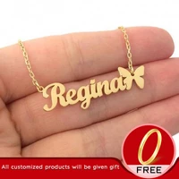 gift personalized jewelry silver rose gold stainless steel chain butterfly nameplate choker necklaces custom crown name necklace