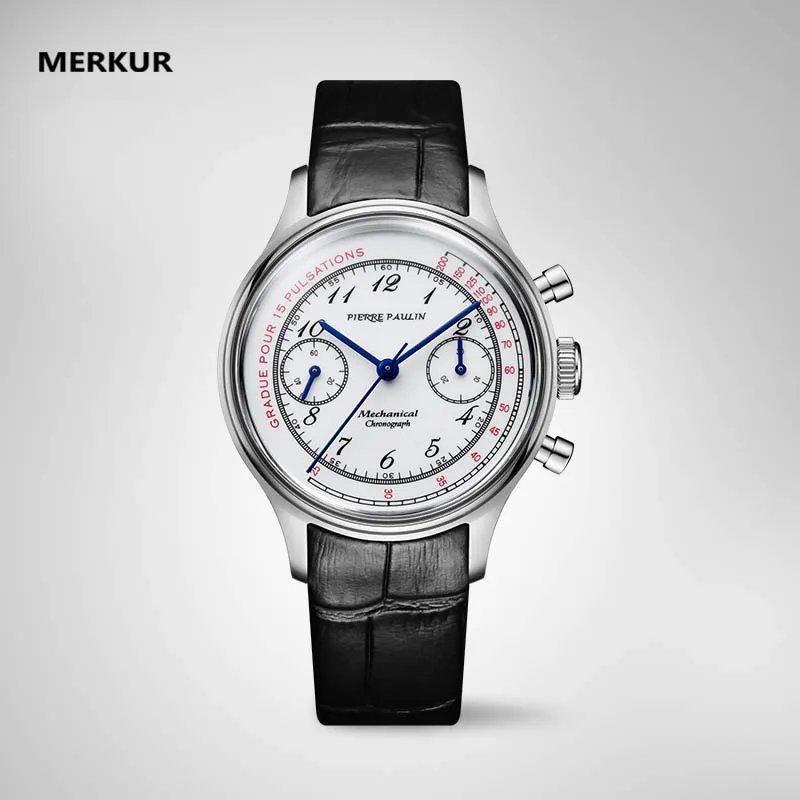 

Мужские Водонепроницаемые механические часы-хронограф MERKUR, синие модные жареные часы из нержавеющей стали с эмалированным циферблатом, в к...