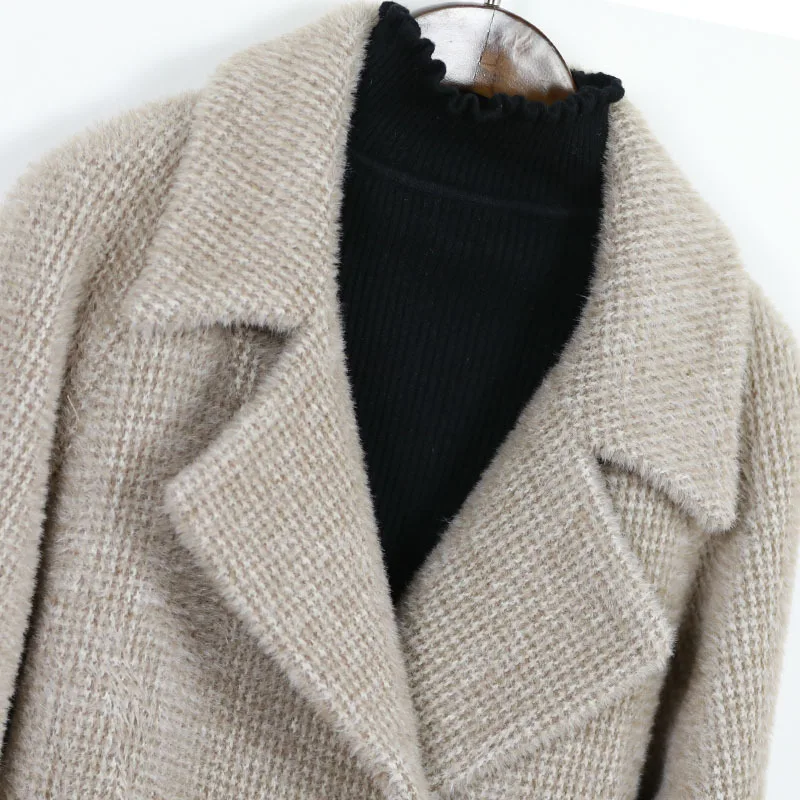 Шерстяное пальто для женщин средней длины осень зима новый галстук утолщенный