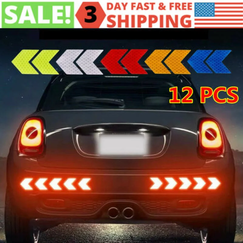 

12PCS Arrow Star Sign Tape Car Reflective Sticker Reflector Warning Tape Strip Safety Decal For Truck Bicycle Motorcycle