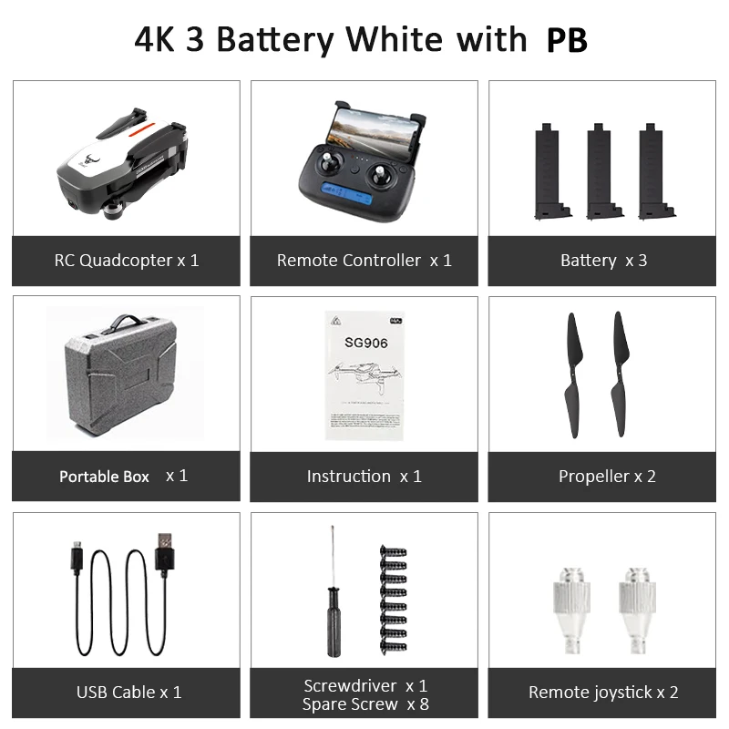 White 3Battery PB ZLRC Beast SG906 gps 5G wifi FPV с селфи складной 4K 1080P Ультра HD камера RC Дрон Квадрокоптер RTF VS XS812 XS809HW SG106 - Цвет: White 3Battery PB