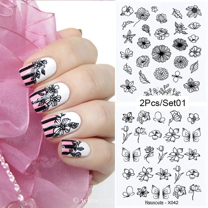 LEMOOC Nail Sticker Set Black Flower Water Transfer Decals Colorful Art Stickers Butterfly Lace Dream Catcher | Красота и здоровье