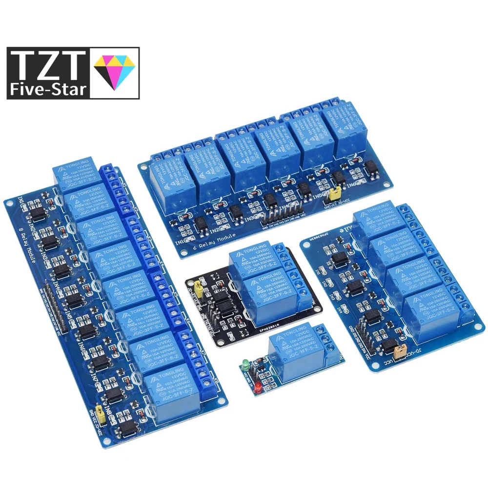 Релейный модуль TZT 5 В 12 1 2 4 6 8 каналов с оптроном релейный выход для arduino в