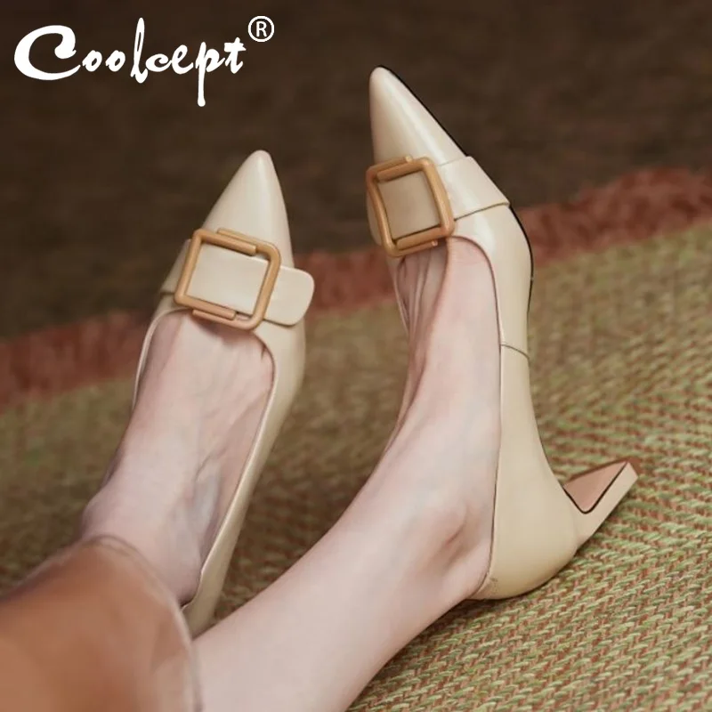 

Туфли Coolcept женские из натуральной кожи, пикантные, заостренный носок, бант, высокий каблук, модная офисная повседневная обувь, Размеры 33-40