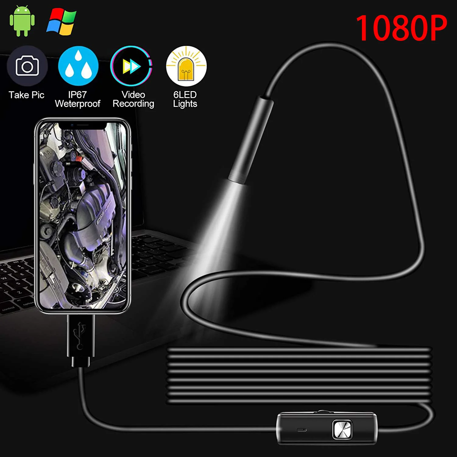 

Android Endoscope Camera Full HD 1080p Usb Boroscope 8mm Portable Endoscopy Car Cylinder Check Endoscopico Camera for Smartphone