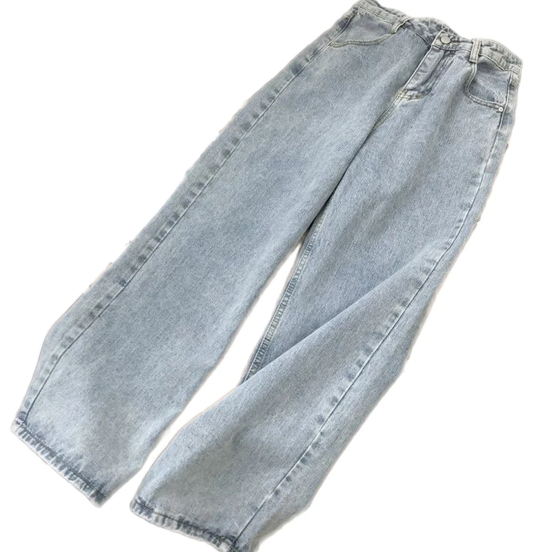 

Light Blue Denim Trousers Vintage Wide Leg Pants Women Korean Straight Long Jeans High Waist Casual Loose Trouser 2021 Harajuku