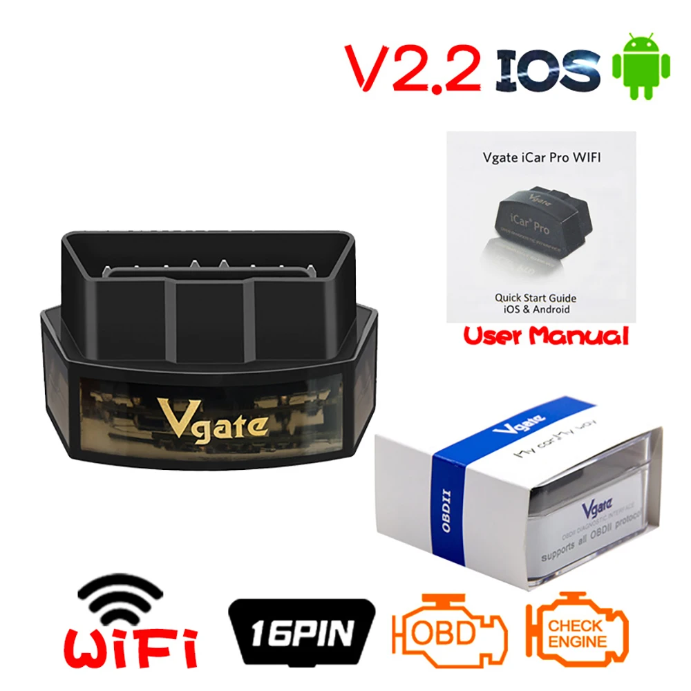 Original Vgate iCar Pro ELM327 WiFi OBD2 Scanner ELM327 Scan Tool OBD II Car Diagnostic Tool OBD Code Reader Support Android/iOS