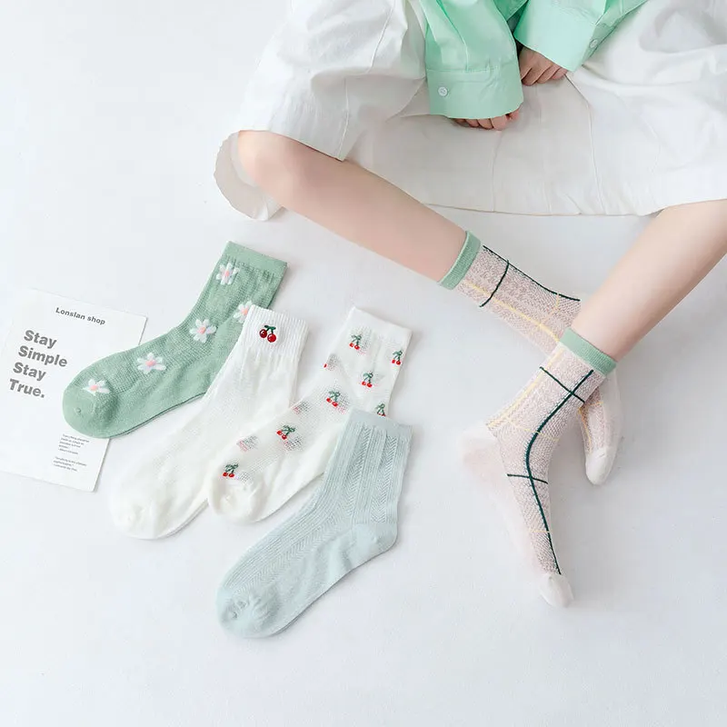 

White socks women's tube socks mesh breathable spring and summer tide ins wind cotton socks spring and autumn thin short tube
