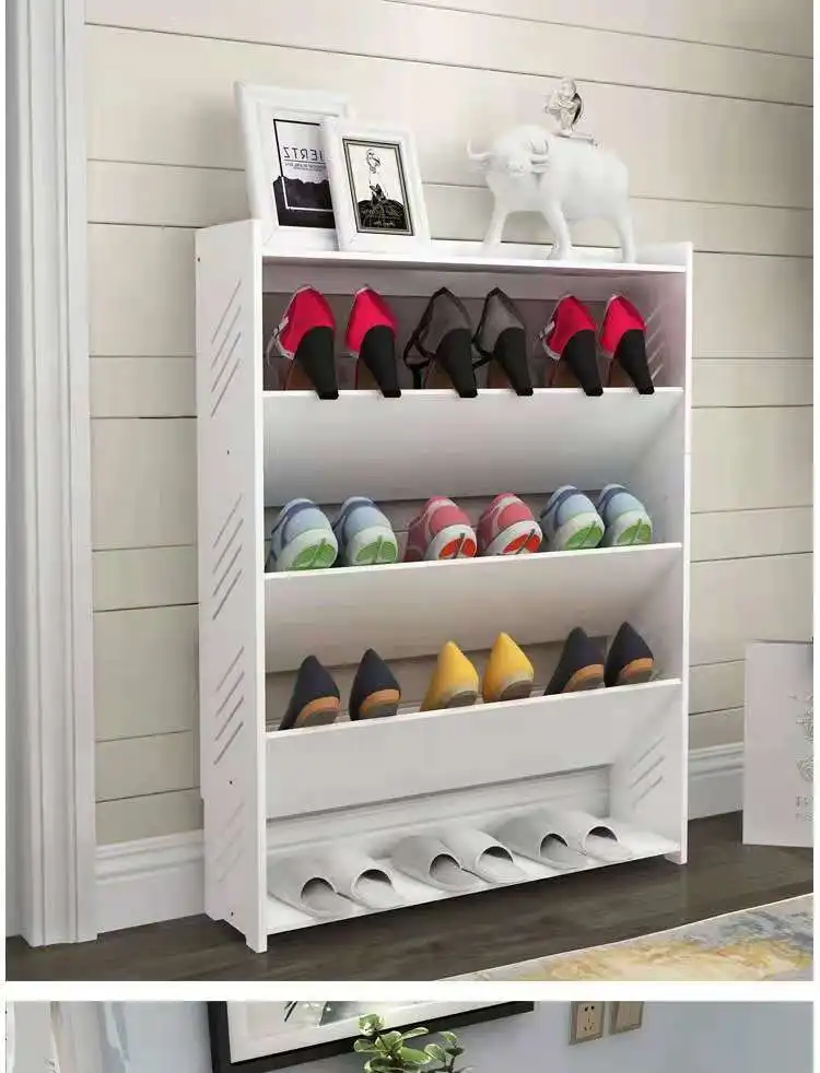 

Simple inclined plastic shoe cabinet behind the door of white small ultra-thin dormitory