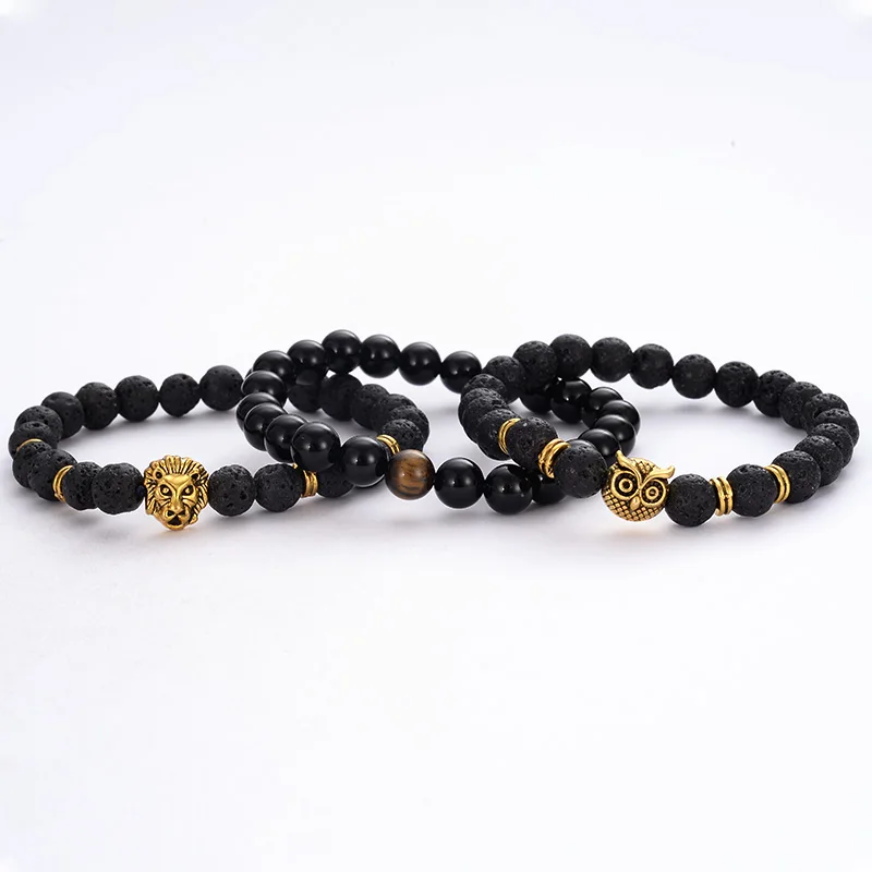 Браслет с животным природным вулканическим камнем серебряный золотой браслет