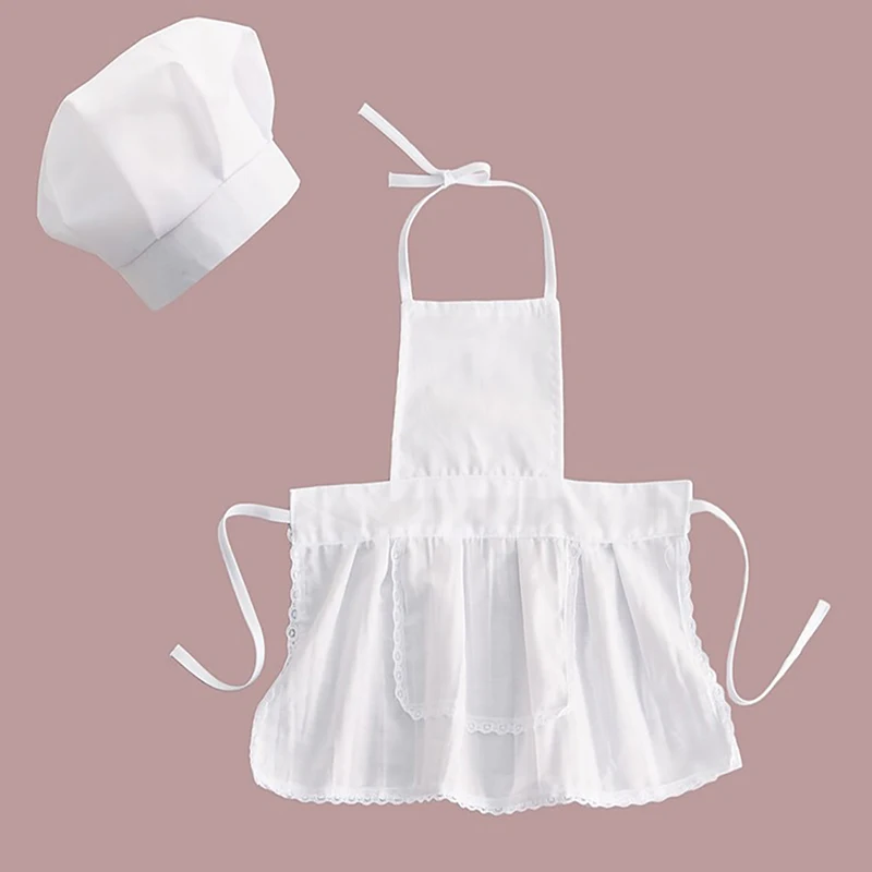 

Cute Baby Apron&Hat For Kids Costumes Cotton Blended Chef White Cook Costume Photos Photography Prop Newborn Hat Apron