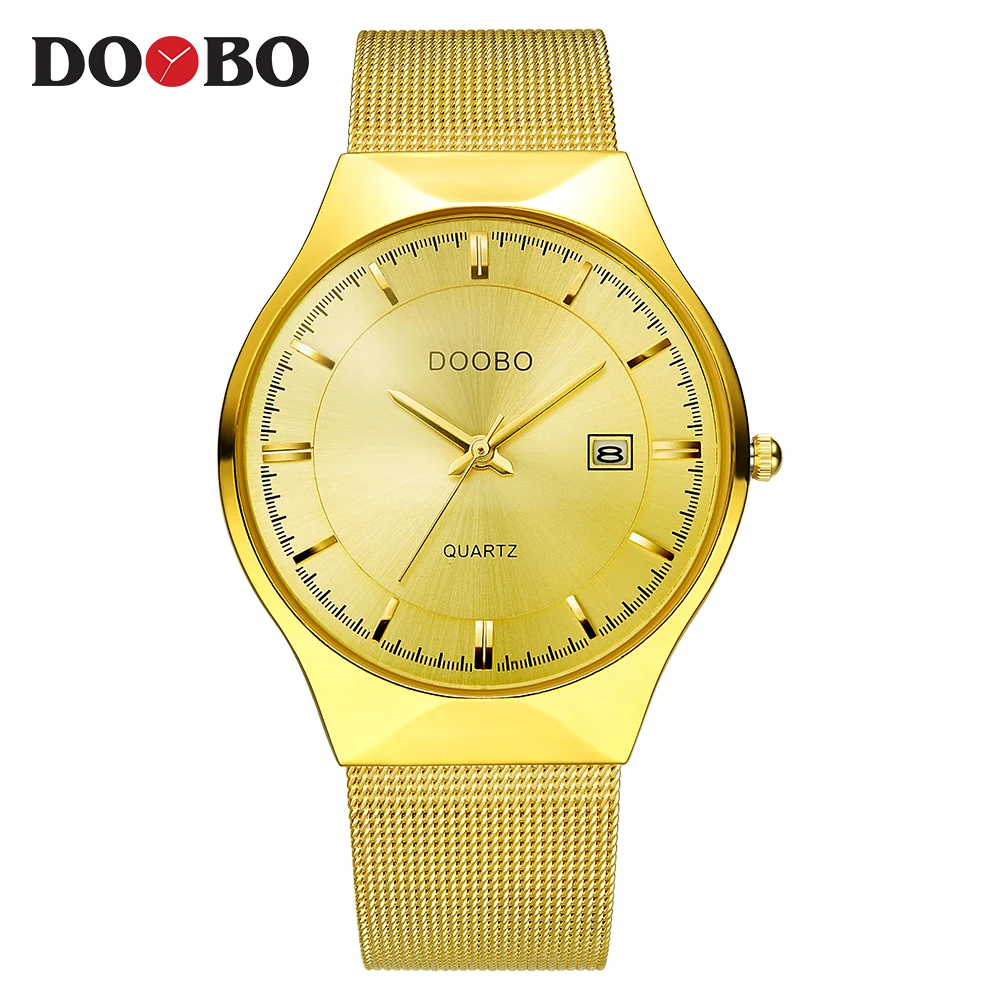 D035 gold gold DOOBO армейские военные спортивные кварцевые мужские s часы Топ Бренд роскошные кожаные мужские часы повседневные спортивные часы Relogio Masculino - Цвет: D035 gold gold