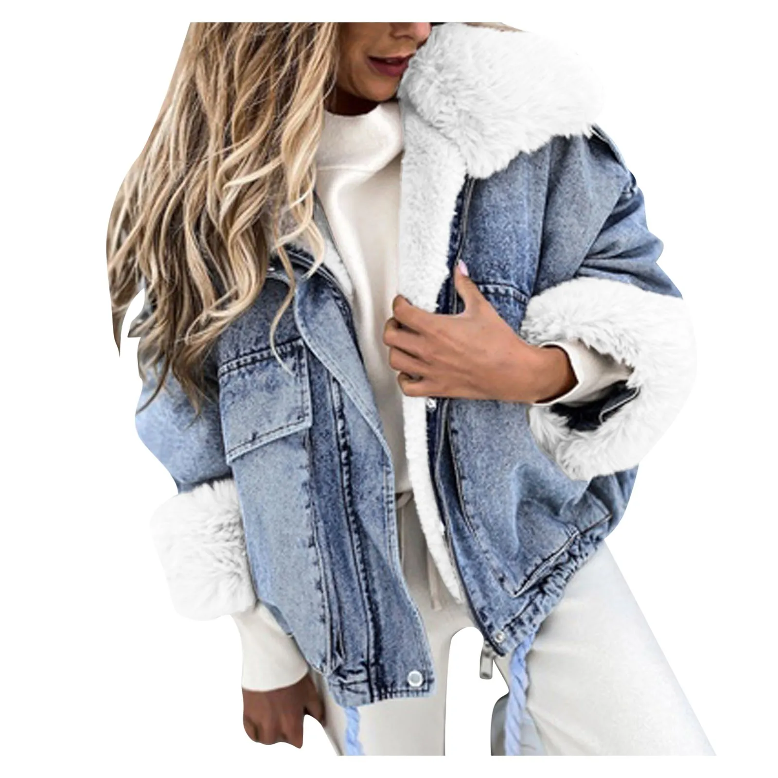 

Женское утепленное пальто, зимняя однотонная джинсовая куртка с длинным рукавом, флисовой подкладкой и воротником с лацканами
