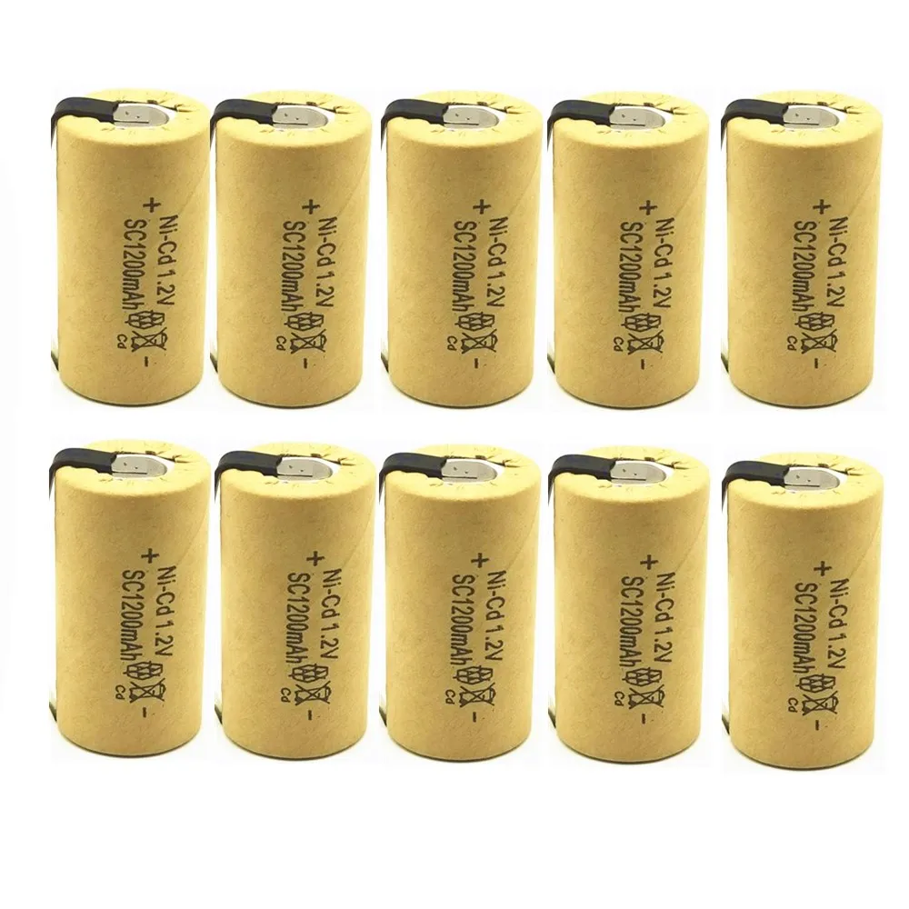 

10PCS /Lot High Quality Battery Rechargeable Battery Sub Battery SC Ni-Cd Battery 1.2V With Tab 1200mAh For Electric Tool LED