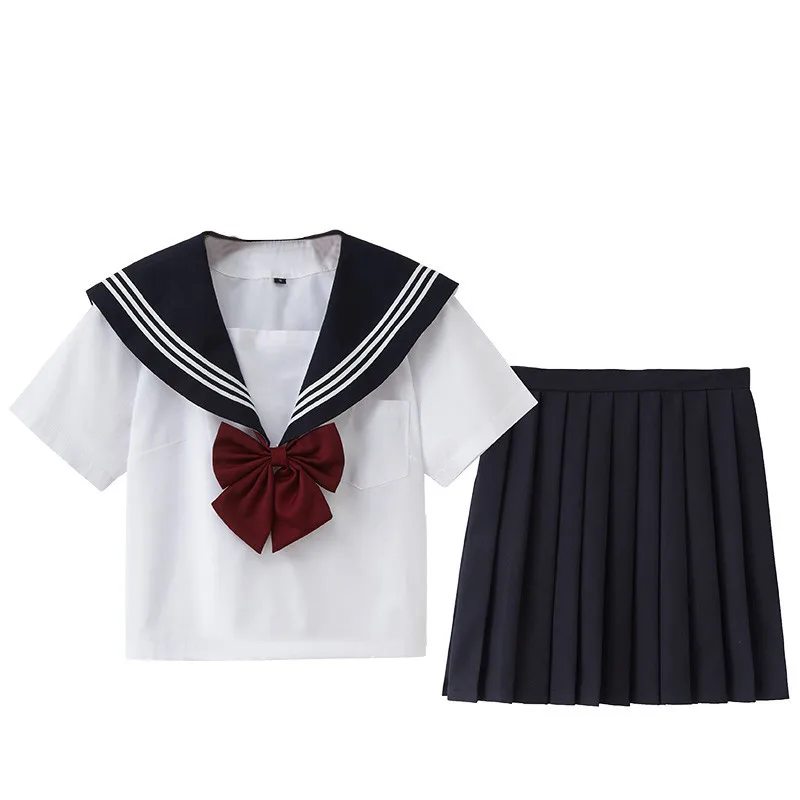 

JK outfits Black Neck Navy Sailor Suit Japanese School Uniform Dress Girls Pleated Skirt Vestidos Vintage Black Dresses