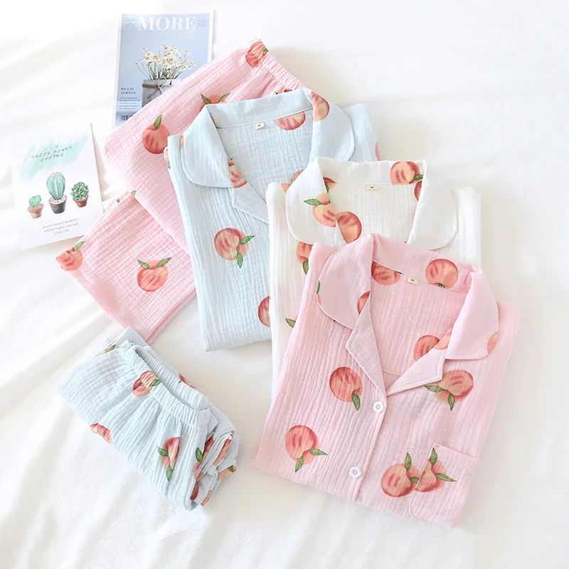 

New Women Pajamas Sets Pyjama 99% Cotton Washed Cardigan Button Long Sleeved Fashion Lovely Print Home Wear