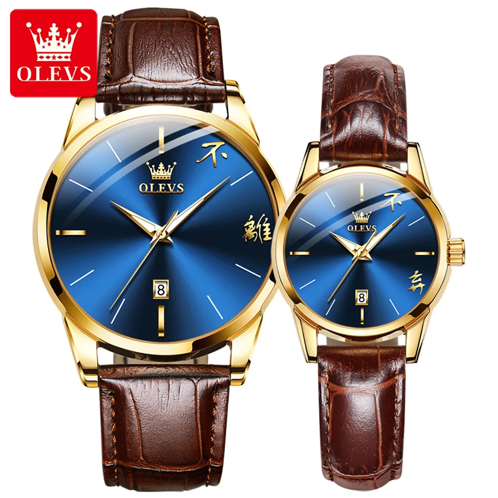 

OLEVS парные женские/мужские повседневные часы Роскошный бренд модный кожаный ремешок для влюбленных Кварцевые часы с календарем