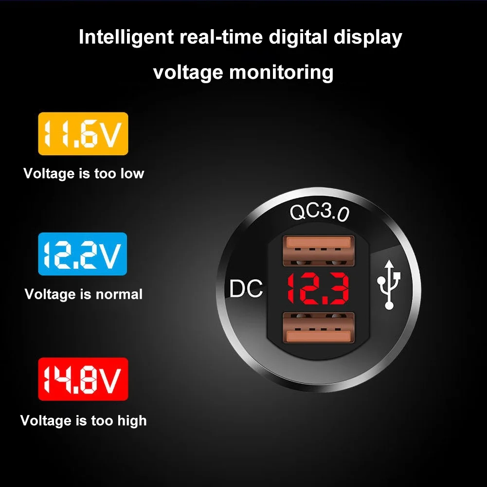 12-24V автомобиль лодка мотоцикл QC3.0 двойной USB цифровой дисплей телефон зарядное