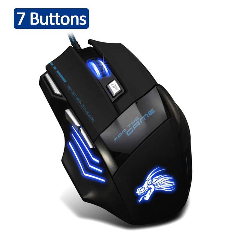 

USB Wired Gaming Mouse 7 Buttons 5500 DPI Adjustable LED Backlit Optical Computer Mouse Gamer Mice For PC Laptop Notebook