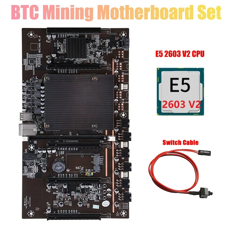 

H61 BTCX79 Miner Motherboard with E5 2603 V2 CPU+Switch Cable LGA 2011 DDR3 Support 3060 3070 3080 GPU for BTC Mining