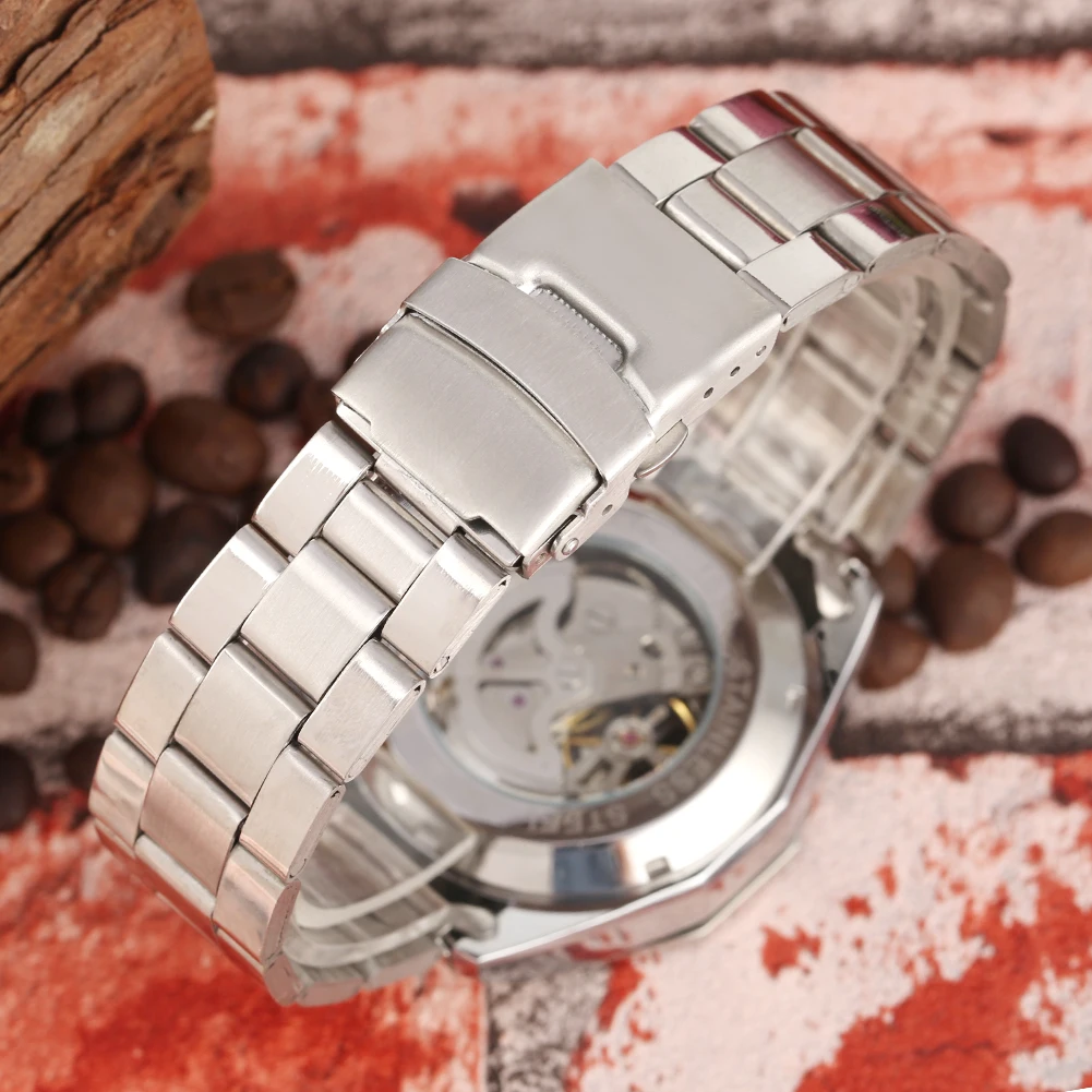 

Men Skeleton Automatic Mechanical Watch Stainless Steel Strap Clock Mens Top Brand Luxury Watches Male relogio masculino