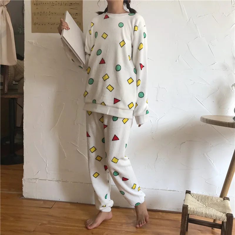 2019 Autumn Winter Women Pyjamas Sets Pajamas Sleepwear Long Sleeve Thick Warm Coral Flannel Female Print Pijama Mujer | Женская одежда
