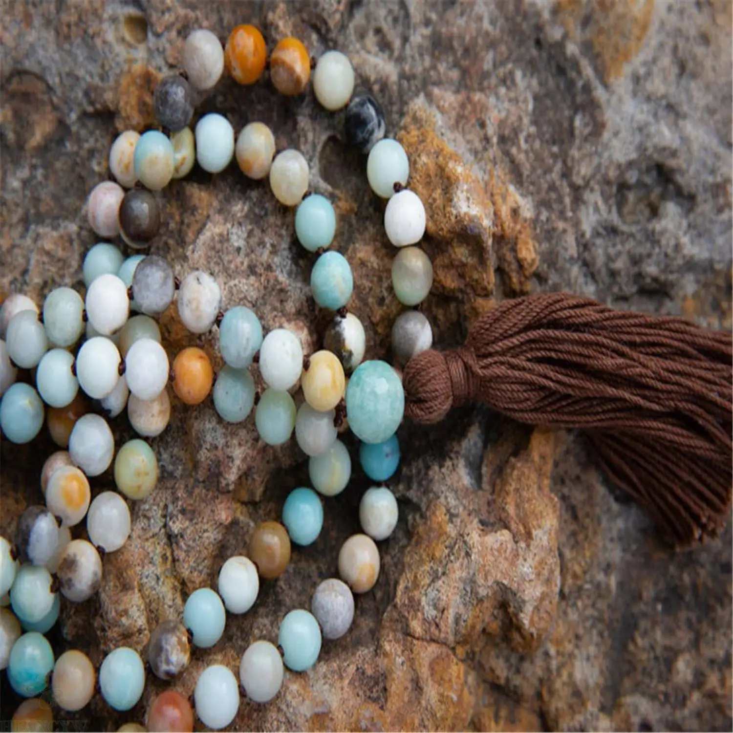 8 мм Амазонит 108 бусин ручная работа кисточкой ожерелье молитва браслет чакра