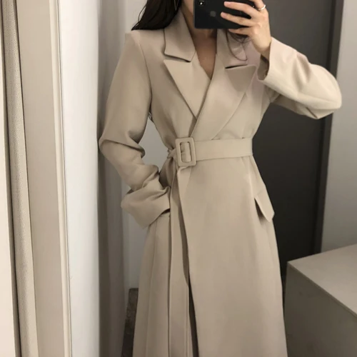 

New Spring Autumn Winter Casual Trench Women Coat Temperament Lapel Waist Loose Clothes For Lady With Belt Ka169