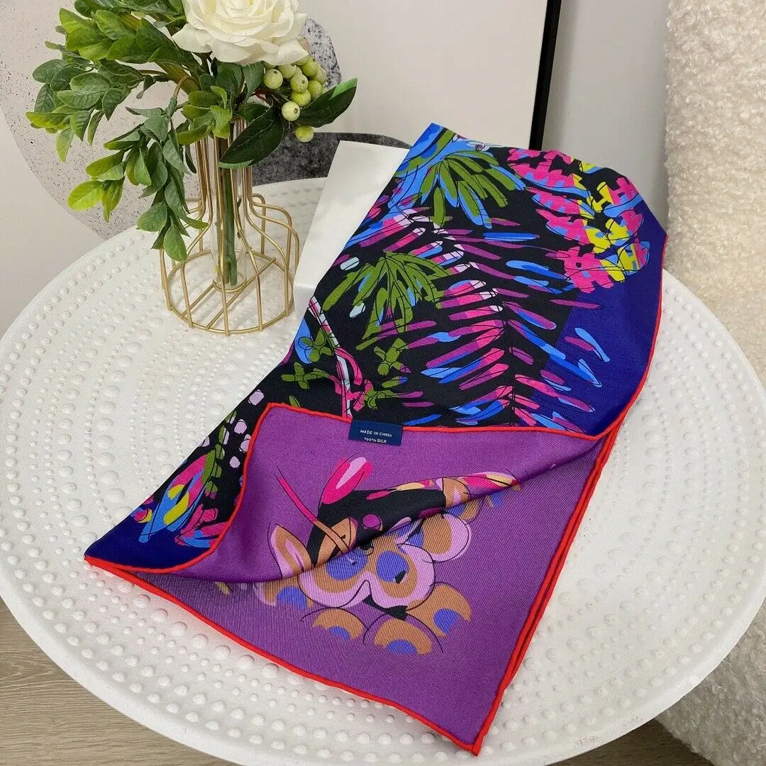 

100% Silk Scarf Women Fashion Kerchief Aztec Tribal Style Shawl Hijab Leaf Flower Headscarf Bandana Turban 90*90cm