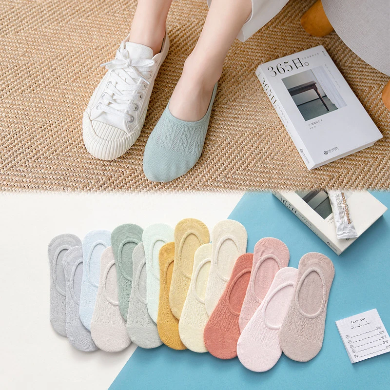 

5 Pairs Summer Women Short Socks Cotton Solid Color Breathable Slipper Anti Slip Ankle Socks Female Sox Calcetines De La Mujer