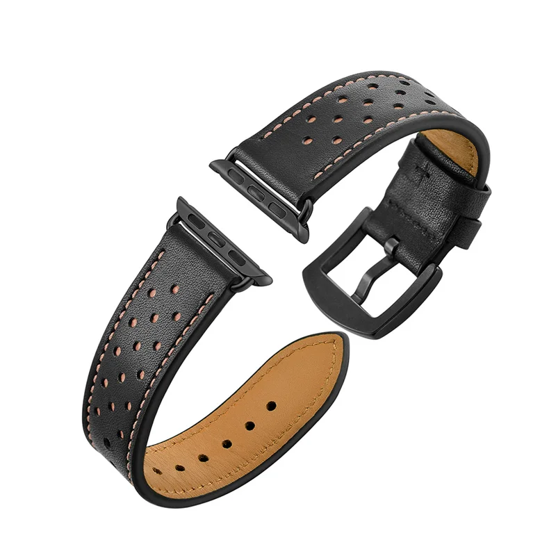 black Кожаный ремешок для apple Watch band 4(iwatch 5) 44 мм 40 мм apple watch 3 2 1 ремешок 42 мм 38 мм первый слой браслета - Цвет ремешка: black