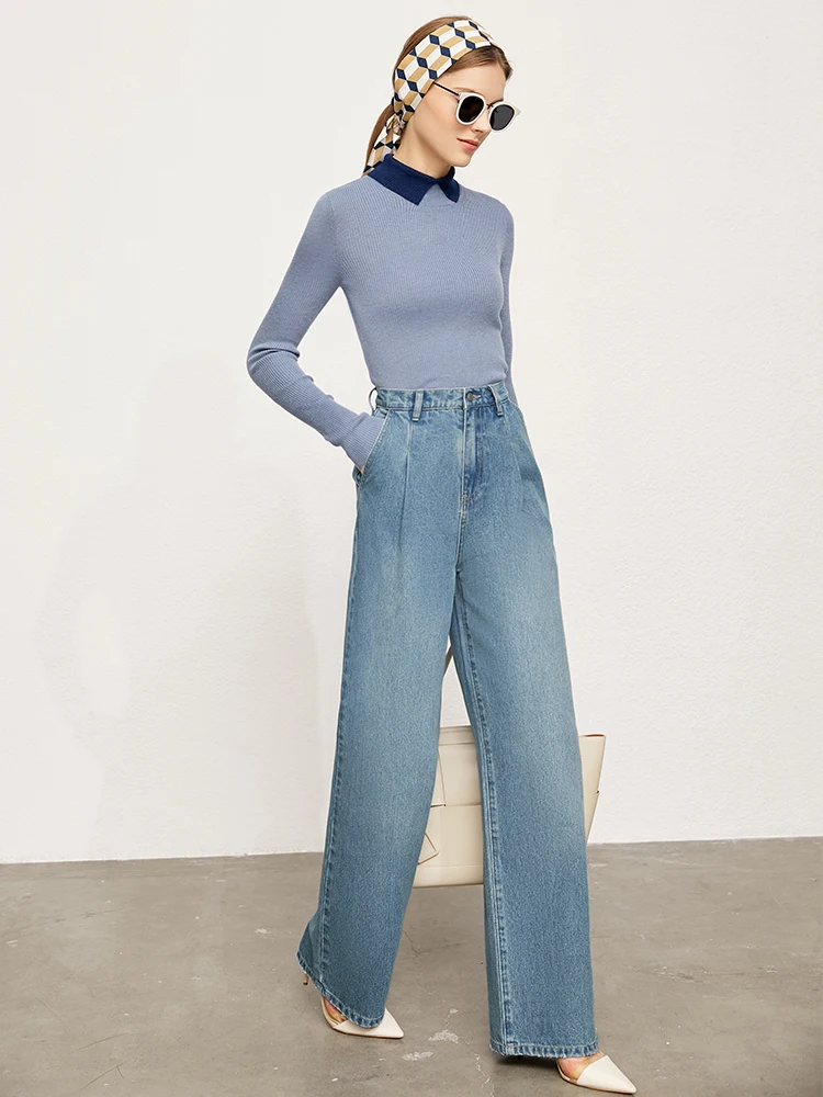 Минималистские женские джинсы Amii модные джинсовые брюки с высокой талией и