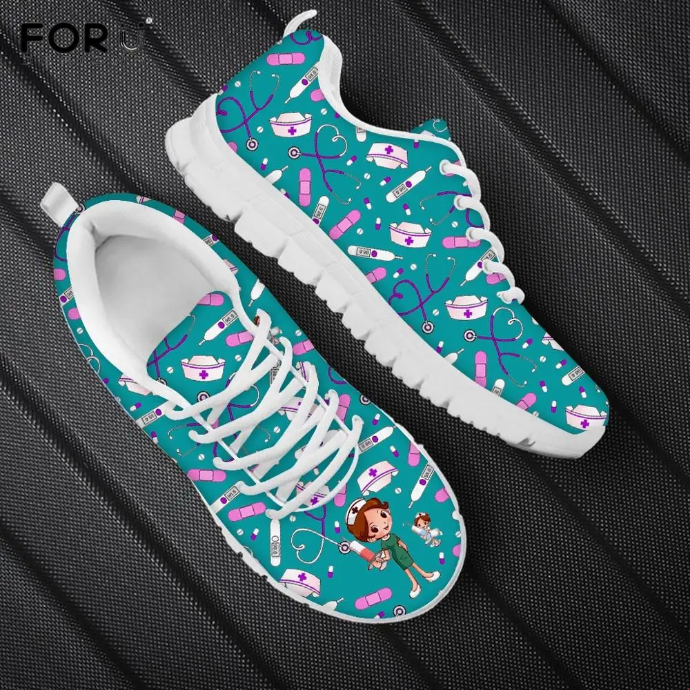 

FORUDESIGNS Nursing Shoes for Women Casual Spring/Autumn Flats Sneakers Brand Design Outdoor Walking Lace Up Shoes Fashion Shoe