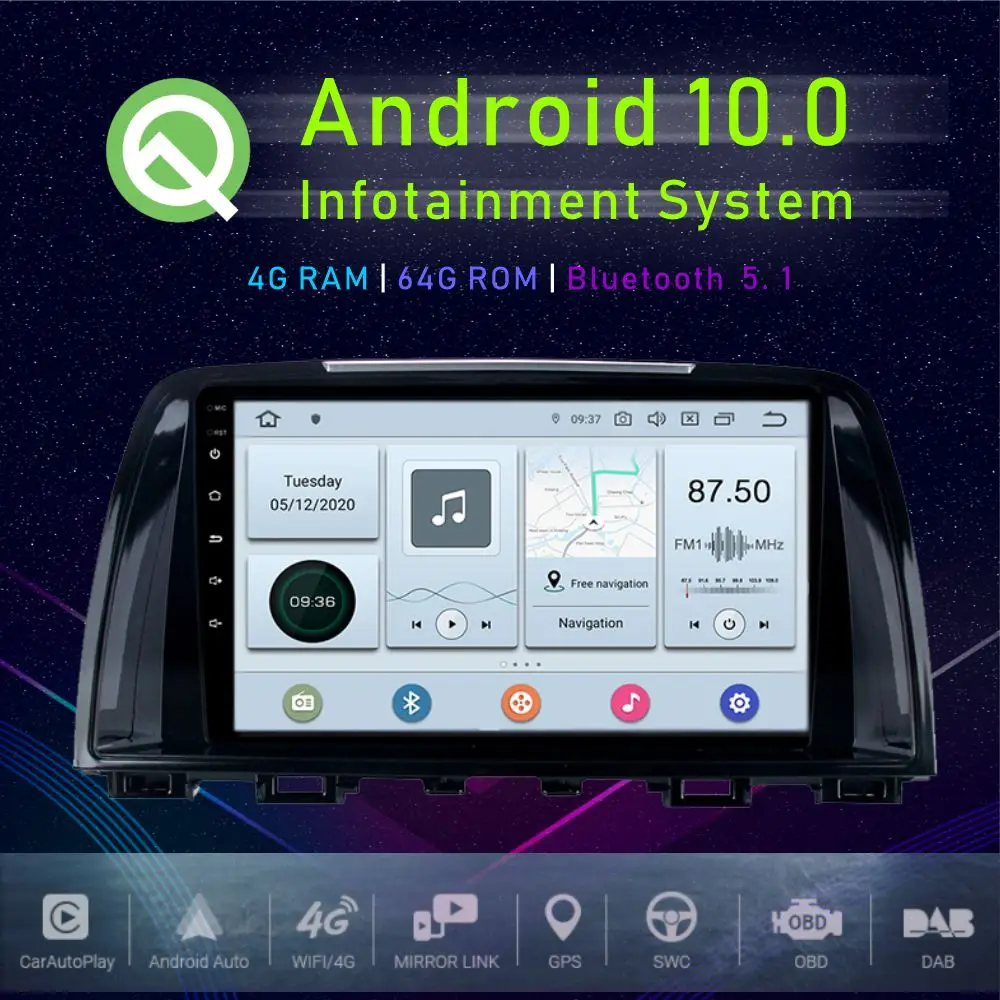 JSTMAX 9 &quotAndroid 10 0 автомобильный GPS плеер для Mazda 6 Atenza 2013 2014 мультимедийный
